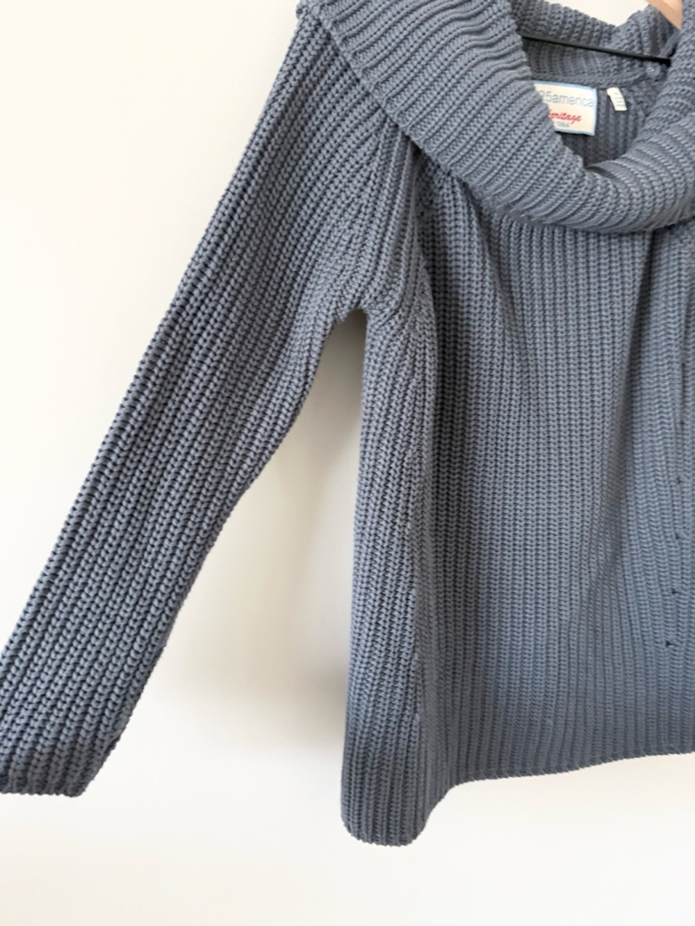 525 America Heritage 1984 Cozy Ribbed Cowl Neck Cotton Sweater - Slate Blue - M - Picture 3 of 5